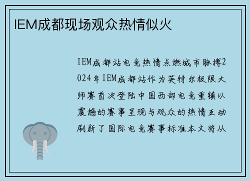 IEM成都现场观众热情似火
